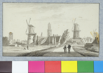 35251 Gezicht op de stad Utrecht uit het westen vanaf de Daalsedijk, met van links naar rechts de toren van de ...
