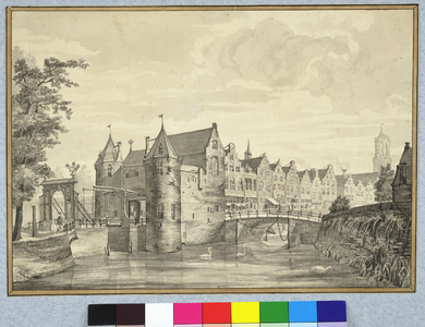 30898 Gezicht op de Weerdpoort met de brug over de stadsbuitengracht te Utrecht, in het midden de Zandbrug en de ...