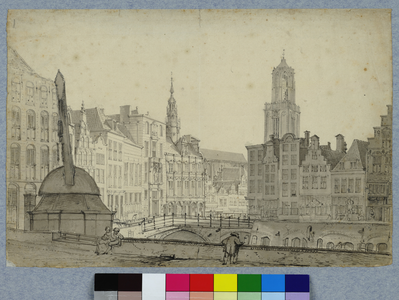 30403 Gezicht op de Oudegracht te Utrecht uit het noorden met links de huizen aan de Stadhuisbrug (van links naar ...