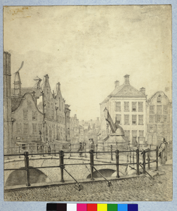 30408 Gezicht op de Oudegracht te Utrecht uit het zuidwesten, met op de voorgrond de Bezembrug en de kraan, links de ...