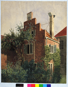 30395 Gezicht op de voor- en de zijgevel van het huisje in de tuin van het huis Proeysenburg aan de Oudegracht ...