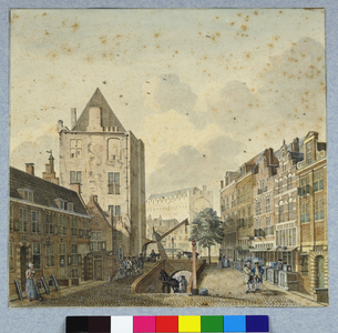 30134 Gezicht vanaf de Ganzenmarkt te Utrecht in de richting van de Oudegracht met in het midden het wed naar de werf, ...