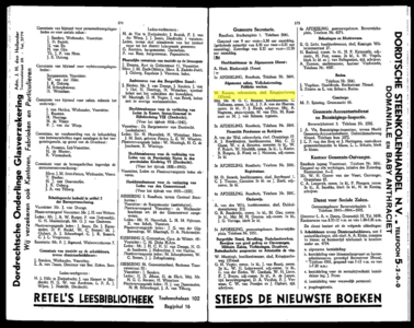  Adresboek van de Gemeente Dordrecht. Samengesteld uit het bevolkingsregister der Gemeente op 1 maart 1938 en ...
