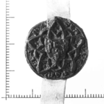 4 Een gotische vijfpas door een lobbige vijfpas, waarin een rechtstaand vroeggotisch schild, 18-02-1346
