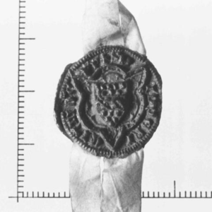 227 Een afwisselend lobbige en puntige zespas, waarin een rechtstaand vroeggotisch schild, 1345