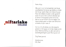  Paaskaart van de rector van het Niftarlake college voor medewerker