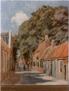 542; Foto van een schilderij, getiteld Oude pandjes aan de Kerkstraat van Folkert Post