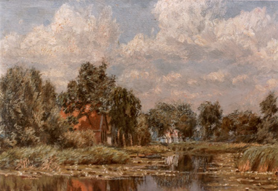 545; Schilderij, getiteld Voormalige boerderij van Van Mourik aan de Winkeldijk , van Folkert Post