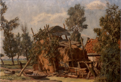 555; Foto van een schilderij, getiteld Boerderij van Jongkind , bij Bon, van Folkert Post
