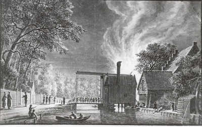 548; Kopie van een prent van een nachtelijke brand te Baambrugge, 1751