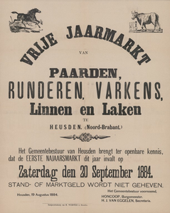 22 'Vrije jaarmarkt van paarden, runderen, varkens, Linnen en Laken te Heusden (Noord-Brabant)'