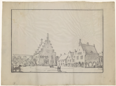 100 Raadhuis Waalwijk (definitief ontwerp) / Perspectief noordwestzijde, [1930]