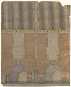103 Raadhuis Waalwijk (ontwerpplan) /Detailaanzicht gevel, 1929