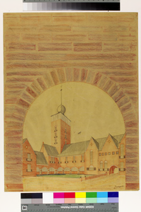 104 Raadhuis Waalwijk (ontwerpplan) /Perspectief achterzijde, <1929>