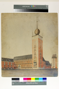 105 Raadhuis Waalwijk (ontwerpplan) /Perspectief voorzijde, <1929>