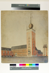 105 Raadhuis Waalwijk (ontwerpplan) /Perspectief voorzijde, <1929>