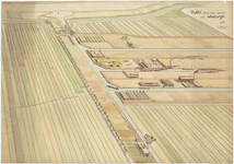 380 Plan voor een haven van Waalwijk , vogelvluchtperspectief, 1950