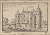 GAN001 Kasteel Sansoye bij Heusden in 1652. Gansoyen (ook: Gansooien of Gansoijen) was een dorp nabij Drongelen en ook ...