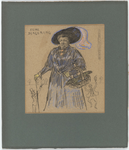 WAA017 Spotprent met centraal een vrouw met een mand asperges, links en rechts van haar staan kleinere figuren., 1914