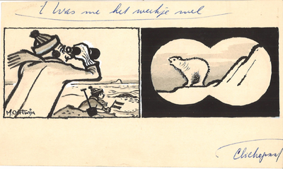 CMO11401-206 Man met verrekijker ziet ijsbeer in de verte.