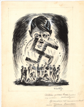 CMO12201-020 Hitler achter ronddraaiende swastika kijkt naar beeld van slachtoffers. Tekening ter gelegenheid van de ...