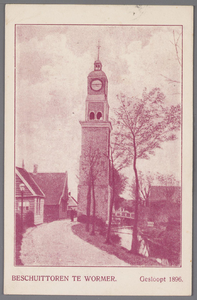WAT002000925 Beschuittoren te Wormer, gebouwd in 1620 en gesloopt in 1896 door de firma Boots uit Haarlem. Hij heeft ...
