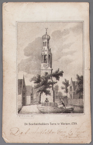 WAT002000911 Beschuittoren Wormer, gebouwd in 1620 en gesloopt in 1896 door de firma Boots uit Haarlem. Hij heeft ...