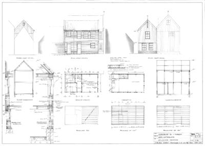 CKB-322-Mk-Kerkbuurt-50 Restauratieplan - gewijzigde toestand, Gevels, Plattegronden, Doorsnedes, Balklagen, Details ...