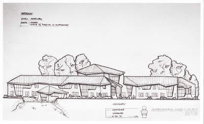 NNC-Mo-0102 ontwerptekening oostgevel gemeentehuis Waterland architectenbureau Alberts & van Huut
