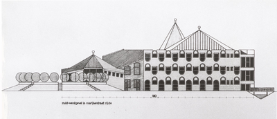 NNC-Mo-0114 ontwerptekening nieuw gemeentehuis Waterland zuid-westgevel Marijkestraatzijde