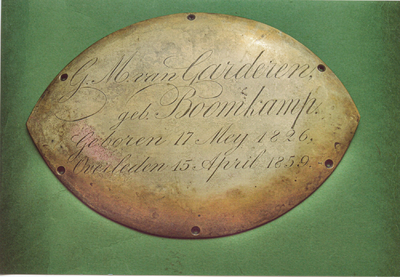 OVI-00000892 koperen plaat van grafkist, G.M. van Garderen-Boomkamp, 1826-1859