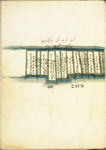 33_KA01802 Kaartboek van de westzijde van de Zaan van Jan Janszoon Backer. Gemaakt ter vaststelling van de grootte der ...