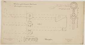 33_TT00020 Tekeningen van ijzeren onderdelen (moerbouten, houtschroefogen met ring en ketting) voor een niewe ...