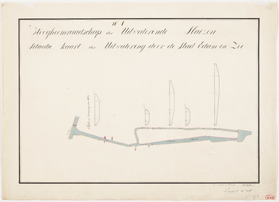 33_KA00287 Tekening van de diepteprofielen in 1832 in de uitwatering door Edam van de Purmerringvaart tot het Oorgat, ...