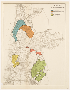 33_KA00412 Overzichtskaart van Noord-Holland met daarop in kleur aangegeven de schuldplichtige gebieden aan de randen ...