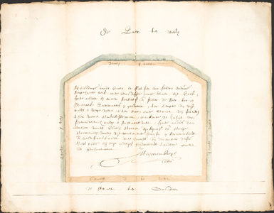 US-00014 Kaart van de afmetingen van het erf van Willem Alberts en Pieter de Boer bij het Kalf