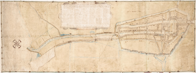 US-0002 Kaart van Edam en haven, waarop met cijfers zijn aangegeven de plaatsen waarop de diepte van de havens gepeild ...