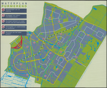 KA2_00009 Folder over het waterbeheer in de gemeente Purmerend met plattegrond, waarop de verschillende onderwerpen met ...