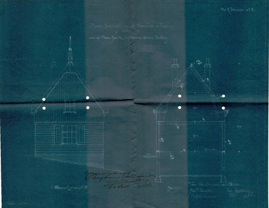 UPL000000121 Bouwtekening 1916-07 pagina 1: Bouw van drie woningen op gedeeltelijk bestaande fundering, na de ...