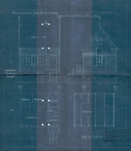 UPL000000124 Bouwdossier Marken 1916-22: bouwtekening voor een woonhuis op de Kerkbuurt, na de watersnood in 1916. ...