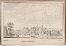 WAT001020898 De Beemsterpoort met gezicht op de Where en kleine Beemsterbrug met koets en tentjacht.