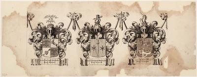 WAT001019943 Wapenblad met wapens van de hoogheemraden Jan van Loosen, Zacharias Bernard en Mr. Jan Hulft, behorend bij ...