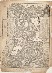 WAT001019852 Overzichtskaart van Noord-Holland met een gedeelte van Zuid-Holland en Utrecht met bewoning en bedijking.