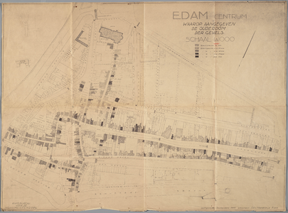 WAT001020012 Thematische plattegrond van Edam met aanduiding van de ouderdom van de percelen in de binnenstad.