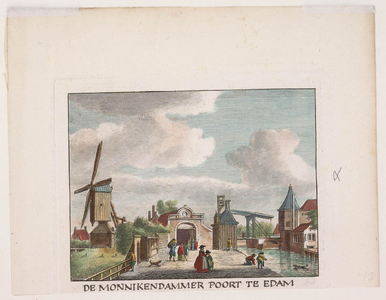 WAT001020821 De Westerpoort met molen en rechts de Monnickendammerpoort.