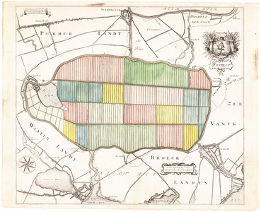 WAT001020143 Kavelkaart van de Purmer met omliggende plaatsen zoals Purmerend, Purmerland, Ilpendam, Overleek, ...