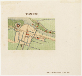 WAT001020159 Inzet-plattegrond van Purmerend; detail, zonder bebouwing van huizen.Uitgegeven in: Nederlandsche steden ...