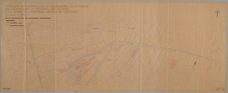 WAT001020049 Kadastrale kaart van een gedeelte van Landsmeer en Ilpendam met aangegeven de gevorderde eigendommen van ...