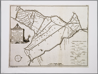 WAT001020242 Kaart met de aangebrachte schade aan de Zeevangszeedijk door de stormvloed van november 1775, met Kwadijk, ...