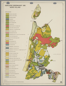 WAT001020281 Overzichtskaart van de verschillende grondsoorten in de bodem van Noord-Holland.